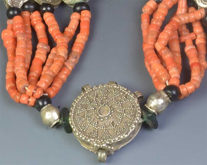 Coral & Silver Multi-strand Yemen Necklace