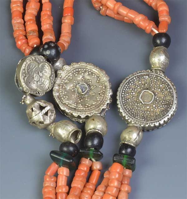 Coral & Silver Multi-strand Yemen Necklace 