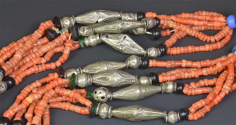 Coral & Silver Multi-strand Yemen Necklace 