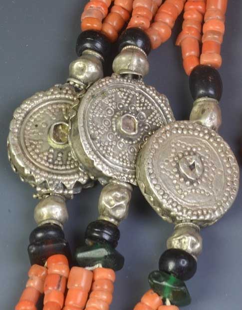 Coral & Silver Multi-strand Yemen Necklace