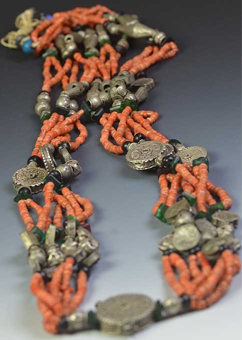 Coral & Silver Multi-strand Yemen Necklace