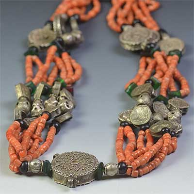 Coral & Silver Multi-strand Yemen Necklace