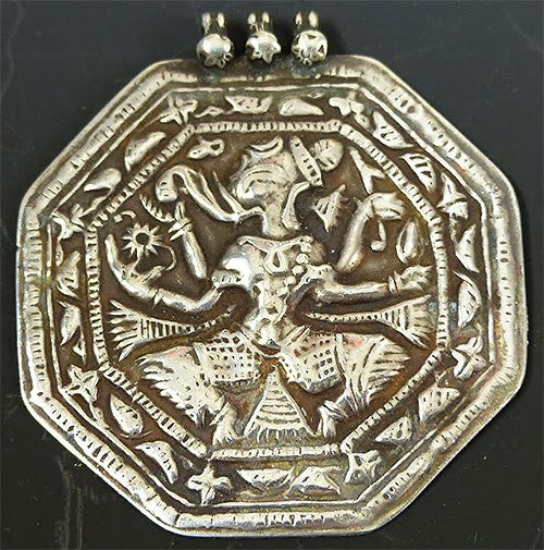 Octagon Indian Coin Silver Ganesh Pendant