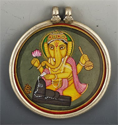 Painted Indian Scene Set in Sterling Silver #2