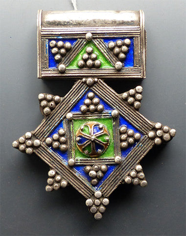 Vintage Berber Silver and Enamel Cross