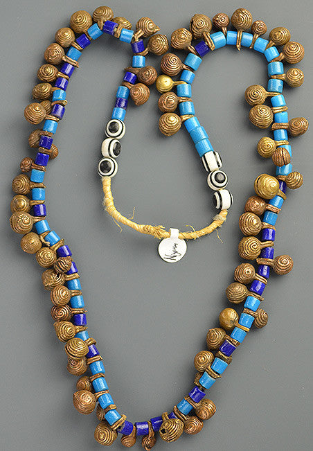 Nigerian Bell & Blue Tile Bead Necklace
