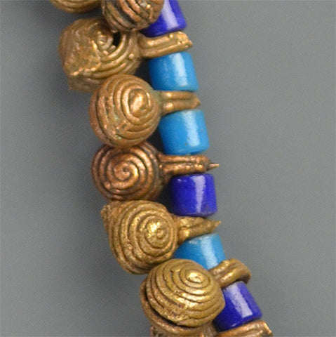 Nigerian Bell & Blue Tile Bead Necklace